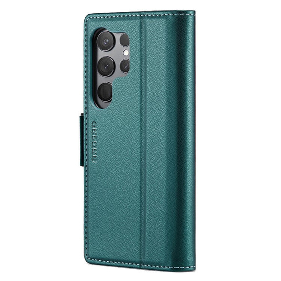 Θήκη για Samsung Galaxy S25 Ultra, ERBORD Glossy Litchi, πορτοφόλι με πτερύγιο, πράσινη