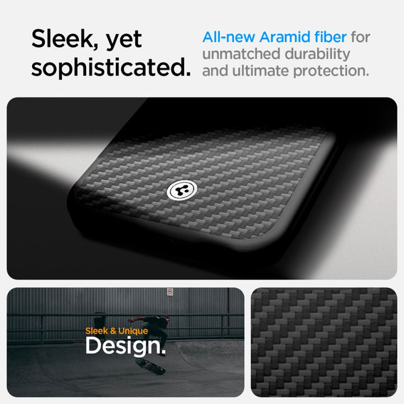  θήκη Spigen για iPhone 16E, Enzo Aramid MagSafe, carbon black + γυαλί 9H tempered glass