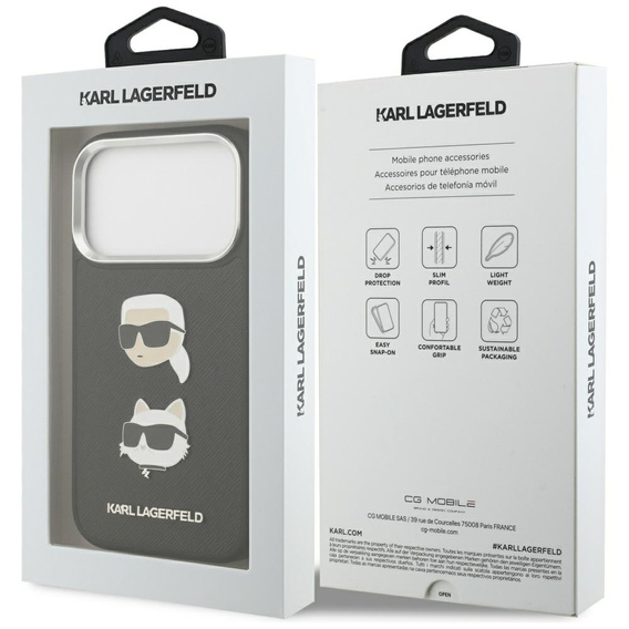Θήκη Karl Lagerfeld Grained Karl & Choupette Heads Pins & Logo για iPhone 17 Pro