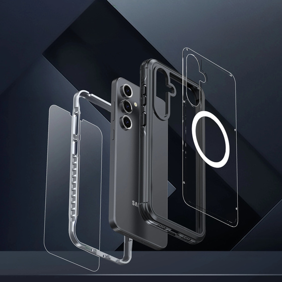 Θήκη για Samsung Galaxy S24 FE, Shockproof, με γυαλί, για MagSafe, μαύρη