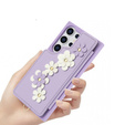 θήκη για Samsung Galaxy S25 Ultra, Leather Flower Card Slot, μωβ