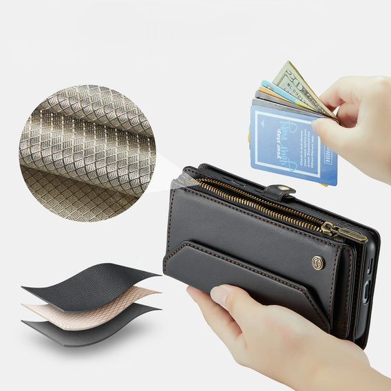 θήκη CASEME για Samsung Galaxy S25 FE, RFID Leather Wallet, με λουράκι ώμου, μαύρη