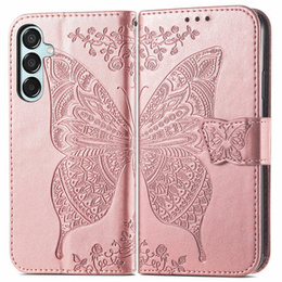 Θήκη με πτερύγιο για Samsung Galaxy M15 5G, Butterfly, ροζ rose gold