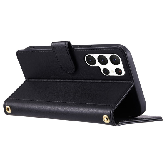 θήκη πτερύγιο για Samsung Galaxy S25 Ultra, Rhombus Crossbody Leather, μαύρη