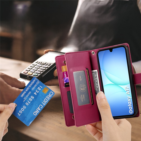 Θήκη πορτοφόλι φερμουάρ τσέπη flip για Samsung Galaxy A17 5G, πορτοφόλι φερμουάρ τσέπη, κόκκινο