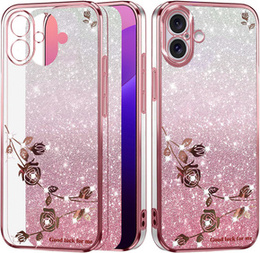 Θήκη για iPhone 16 Plus, Glitter Flower, ροζ rose gold