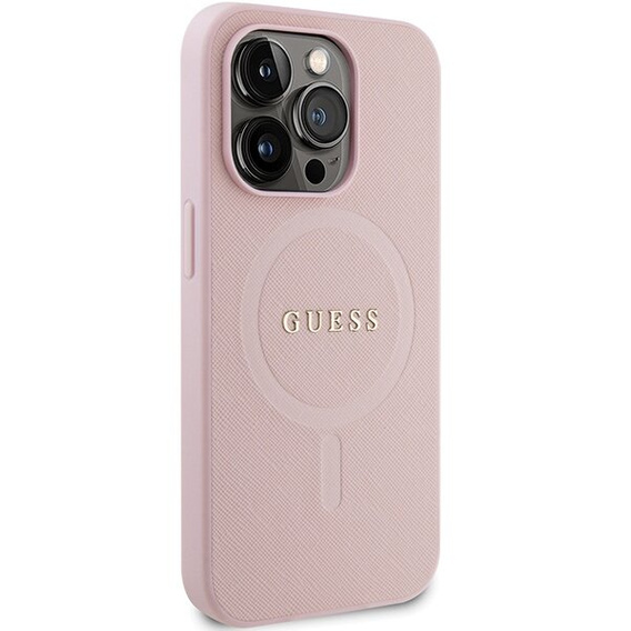 GUESS Θήκη για iPhone 14 Pro, Saffiano MagSafe, ροζ