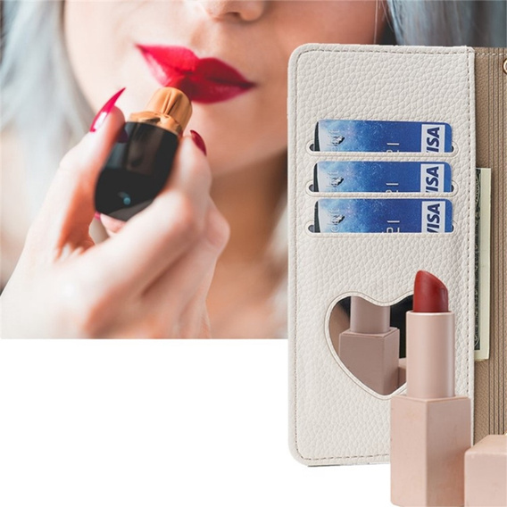 θήκη Wallet Zipper Pocket flip για το Oppo Reno 10 / 10 Pro, Wallet Zipper Pocket, με καθρέφτη, λευκή
