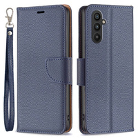 Θήκη με πτερύγιο για Samsung Galaxy A25 5G, Wallet Litchi Leather, σκούρο μπλε+ γυαλί 9H