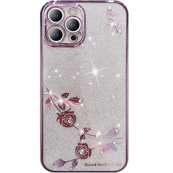 Θήκη για iPhone 14 Pro Max, Glitter Flower, μωβ