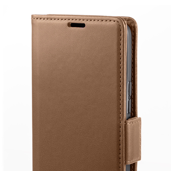 Θήκη για Xiaomi Redmi Note 13 Pro 4G, ERBORD Glossy Litchi, πορτοφόλι με πτερύγιο, καφέ
