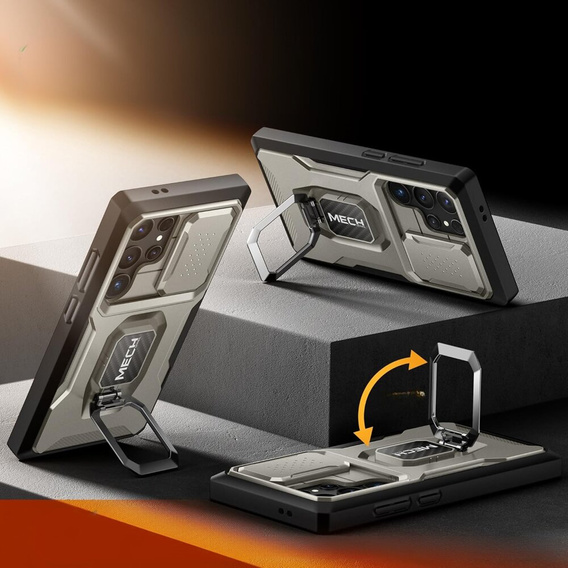 Θήκη για Samsung Galaxy S24 Ultra, Tongate MECH Series με βάση στήριξης, γκρι