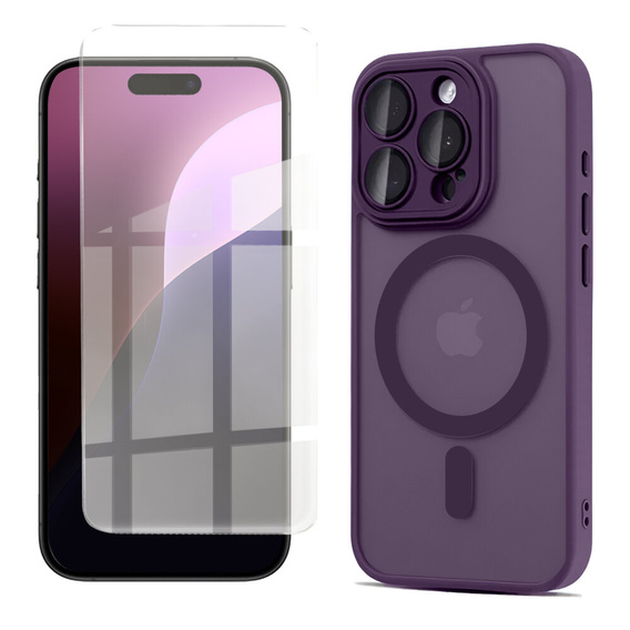 Θήκη για iPhone 16 Pro Max, για MagSafe, ERBORD Μatt Case, σκούρο μωβ + Γυαλί οθόνης