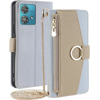 θήκη Wallet Zipper Pocket flip για το Motorola Edge 40 Neo 5G, Wallet Zipper Pocket, με καθρέφτη, μπλε