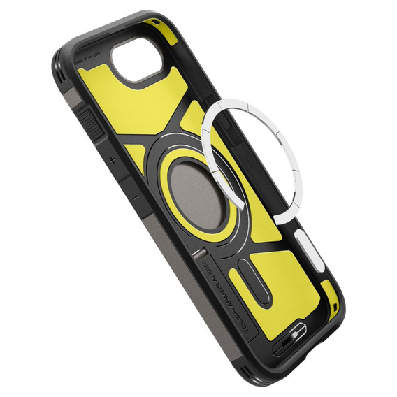 θήκη Spigen για iPhone 16E, Tough Armor Mag Mag MagSafe, γκρι + μετριασμένο γυαλί 9H