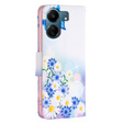 Θήκη με πτερύγιο για Xiaomi Redmi 13C / Poco C65, Wallet, butterfly & flowers, λευκή