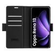 Θήκη για Oppo Reno 13, ERBORD Glossy Litchi, πορτοφόλι με πτερύγιο, μαύρη