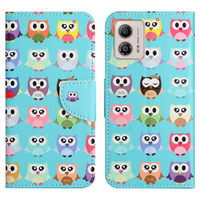 Θήκη με πτερύγιο για Motorola Moto G73 5G, Wallet, owls, μπλε