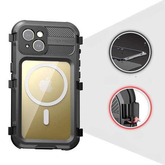 Αδιάβροχη θήκη IP68 για iPhone 15, SHELLBOX MagSafe, μαύρη