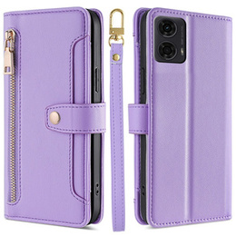 Θήκη με πτερύγιο για Motorola Moto G04 / G24 / G24 Power, Wallet Zipper Pocket, μωβ