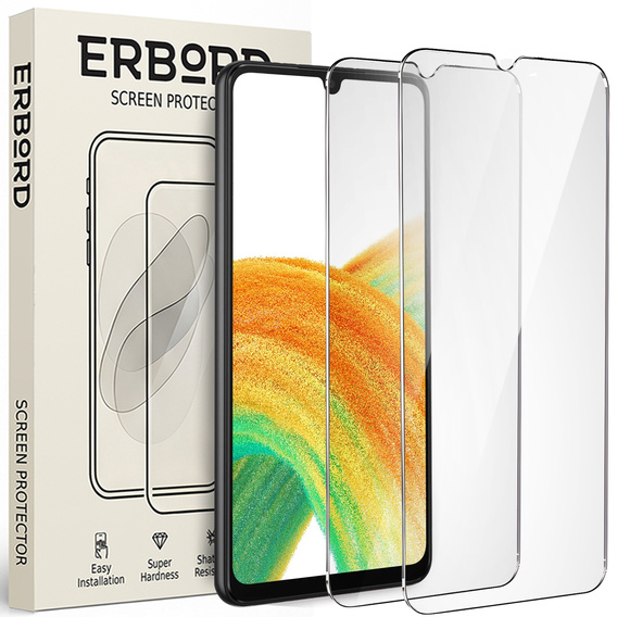 2x Μετριασμένο γυαλί για Samsung Galaxy A33 5G, ERBORD 9H Hard Glass στην οθόνη