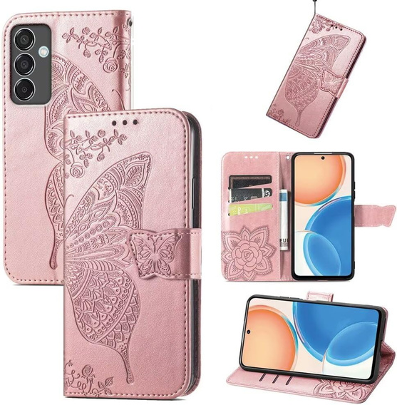 Θήκη με πτερύγιο για Samsung Galaxy S24 FE, Butterfly, ροζ rose gold