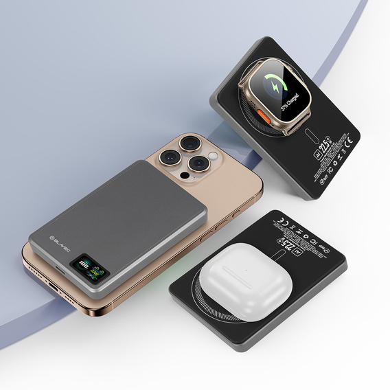 Blavec Power Bank 10000mAh BJ-03 Slim 13.5mm - Τύπος C - 22.5W, MagSafe 3in1 - γκρι