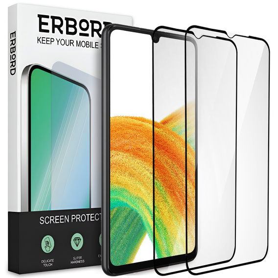 2x Μετριασμένο γυαλί για Samsung Galaxy A33 5G, ERBORD 3D πλήρης οθόνη