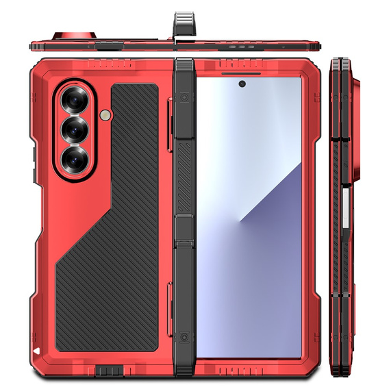 Θωρακισμένη θήκη για Samsung Galaxy Z Fold6 5G, αλουμίνιο, με βάση στήριξης και χώρο για γραφίδα, μαύρη