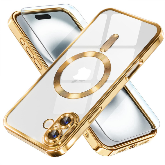 Θήκη για iPhone 16, Electro MagSafe, χρυσή + Γυαλί για την οθόνη