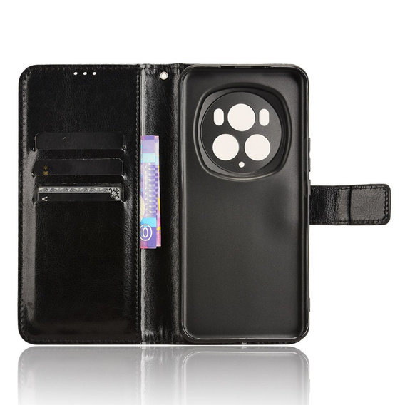 Θήκη με πτερύγιο για Honor Magic 6 Pro 5G, Crazy Horse Wallet, μαύρη