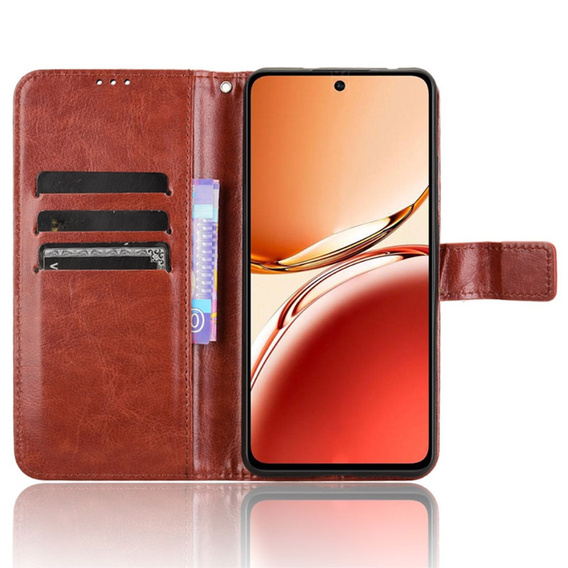Θήκη με πτερύγιο για Oppo Reno 12FS / 12F, Crazy Horse Wallet, καφέ