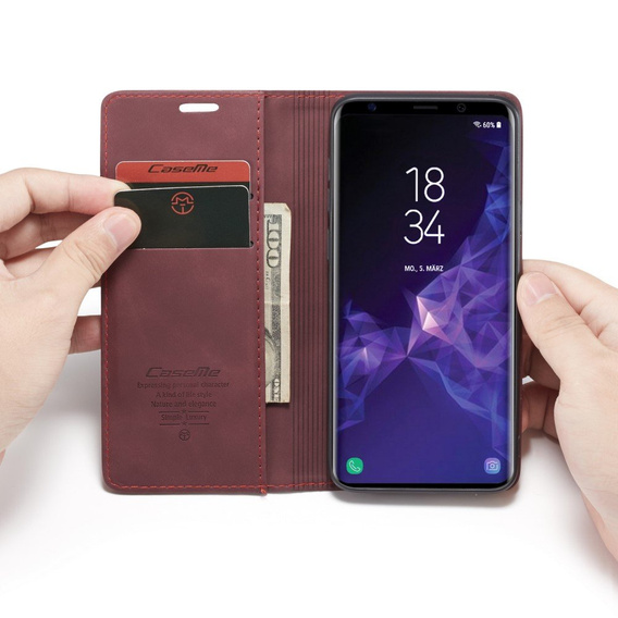 θήκη CASEME για Samsung Galaxy S9 Plus, Leather Wallet Case, μπορντό