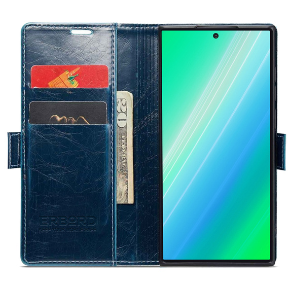 Θήκη με πτερύγιο για Samsung Galaxy S23 Ultra, ERBORD Waxy Wallet, μπλε