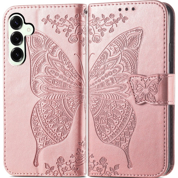 Θήκη με πτερύγιο για Samsung Galaxy S25 FE, Butterfly, ροζ rose gold