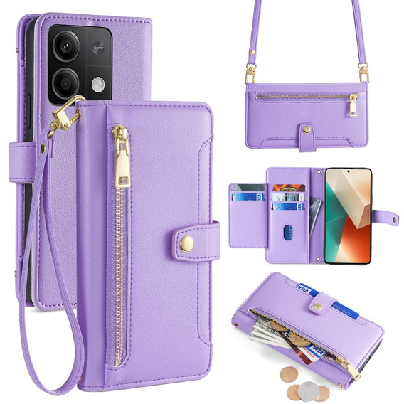 Θήκη με πτερύγιο για Xiaomi Redmi Note 13 5G, Wallet Zipper Pocket, μωβ