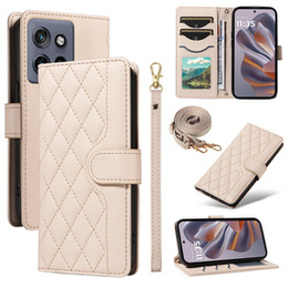 θήκη πτερύγιο για Motorola Edge 50 Neo / Motorola ThinkPhone 25, Rhombus Crossbody Leather, μπεζ