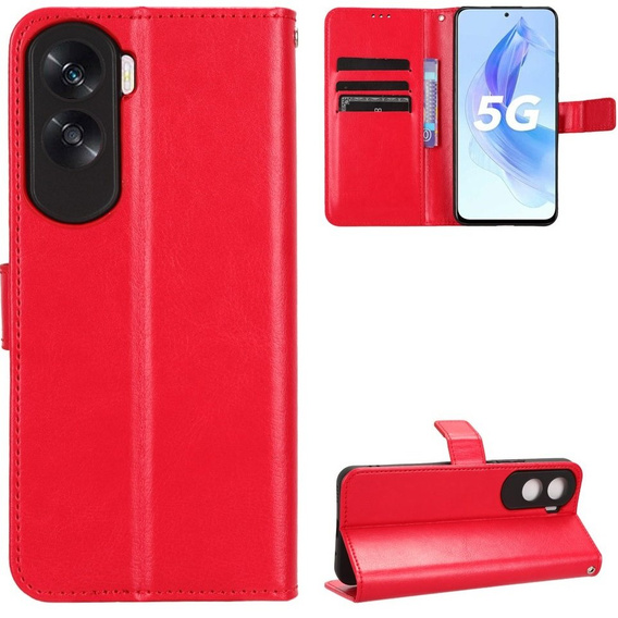 Θήκη με πτερύγιο για Honor 90 Lite 5G, Crazy Horse Wallet, κόκκινη