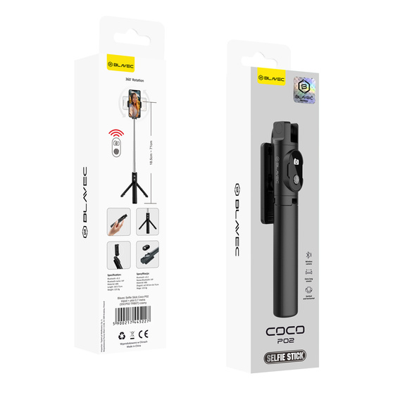 Selfie stick με λειτουργία τρίποδα και τηλεχειριστήριο Bluetooth, για smartphones με πλάτος μεταξύ 6,5 cm και 9,5 cm