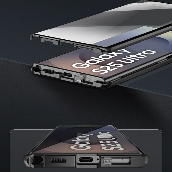 Μαγνητική θήκη MagSafe Dual Glass για Samsung Galaxy S25 Ultra, μαύρη