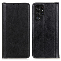 θήκη με πτερύγιο για Samsung Galaxy S25 Ultra, Split Leather, μαύρη