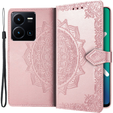 Θήκη με πτερύγιο για Vivo Y35 4G, Mandala, ροζ rose gold