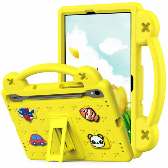 Παιδική θήκη για Samsung Galaxy Tab S10 Lite / S10 FE / S9 FE, Cute Patterns, με βάση, κίτρινη