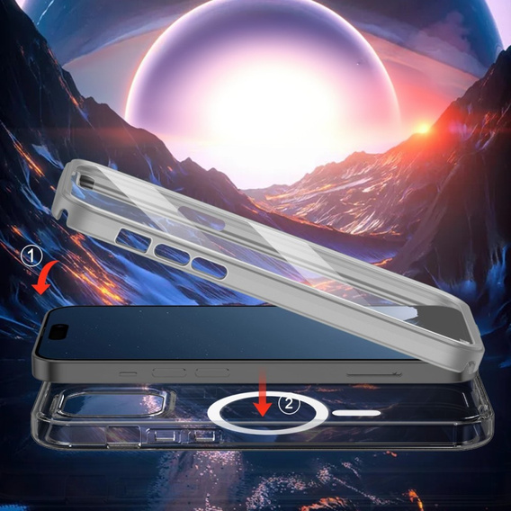 Θήκη για iPhone 16 Pro Max, Shockproof Hybrid, με μεμβράνη οθόνης, για MagSafe, γκρι