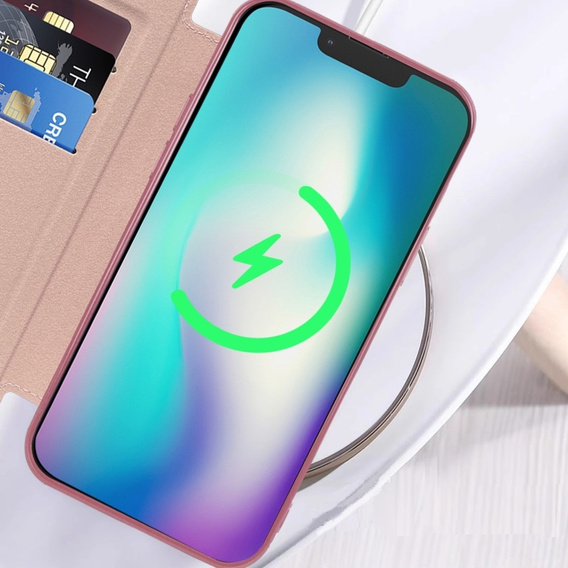 Θήκη με πτερύγιο για iPhone 15, RFID Wallet MagSafe CamShield, ροζ