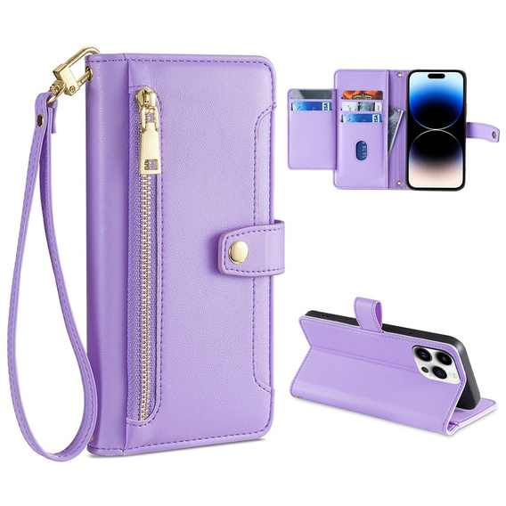 Θήκη με πτερύγιο για iPhone 14 Pro, Wallet Zipper Pocket, μωβ