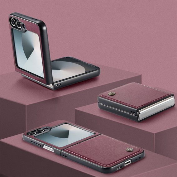 Θήκη για Samsung Galaxy Z Flip7 FE / Z Flip6, CASEME Litchi Leather, κόκκινη