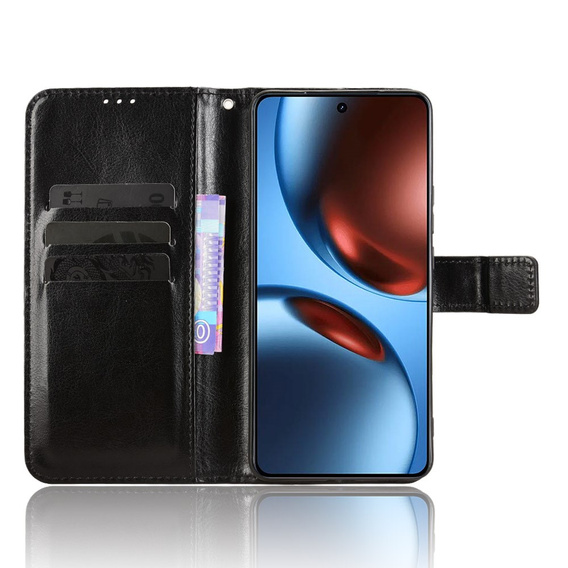 Θήκη με πτερύγιο για Realme GT 7 / 7T, Crazy Horse Wallet, μαύρη