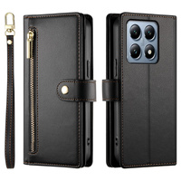 Θήκη με πτερύγιο για Xiaomi 14T Pro, Wallet Zipper Pocket, μαύρη