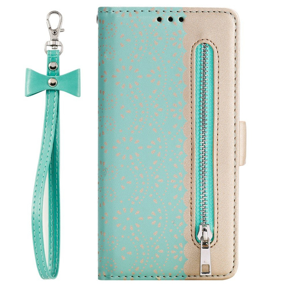 θήκη πτερύγιο για Huawei P30 Lite, Wallet Pocket Zipper Lace, πράσινη